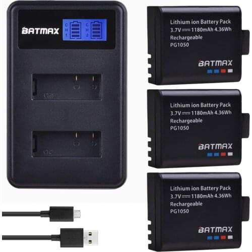 3pc 1180mAh For SJCAM PG1050 Li-ion Battery+LCD Dual USB Charger for Sports Action Camera SJCAM , EKEN H9 H9R H3 H3R H8PRO H8R