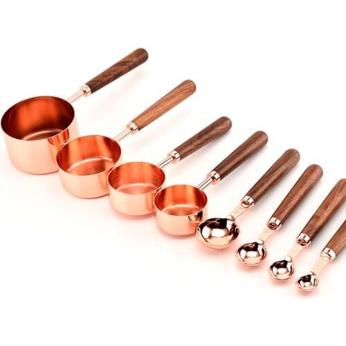 4PC/set Rose Gold Stainless Steel Measuring Cups Spoons Set Engraved Measurements Pouring Spouts Mirror Polished Baking Cocina