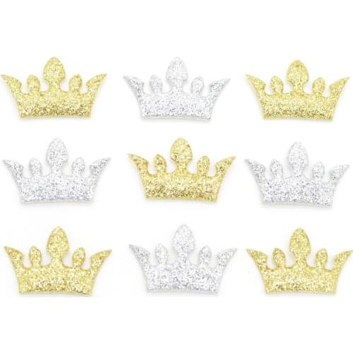 80Pcs 30*18mm Glitter Fabric Crown Bepowder Appliques for DIY Clothes Headwear Wedding Stickers Supplies Ornament Patches G60