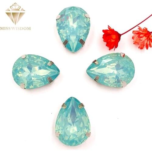 Hot sale Matt Olive green opal teardrop sew on rhinestones with claw flatback Resin loose rhinestones DIY garment Accessories