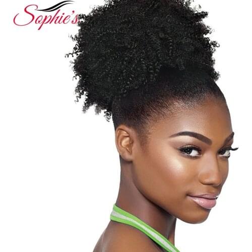 Sophies Brazilian kinky Curly Wig High Puff Ponytail Drawstring Short Remy Ponytail Clip In 100% Human Hair Ponytail Extensions