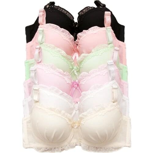 2018 New Pure Color Lace Young Girl Bra No Rims Small Chest Gathered Chest Bra Student Cotton Bow Underwear Bra for12-16year