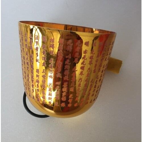 Alchemy Tibetan Golden crystal singing bowl 6.75 inch "C" note with design "Prajna Paramita heart Sutra" for body healing