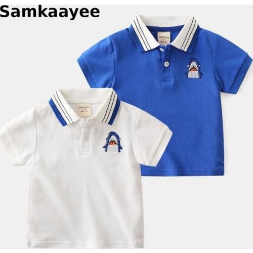 3-9y Kids Polo Shirts Summer Boys Tops Tees Clothing Short Sleeve Cartoon Shark Stripe Breathable Casual Childrens Clothes y23