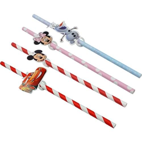 Disney Mickey Mouse Minnie Frozen Olaf Cars Disposable Paper Straws Environmentally Friendly Straw Birthday Party Decoration