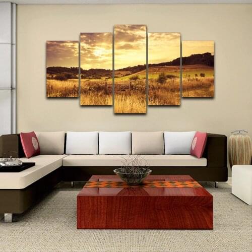 Painting Home Decor Frame Room Modern Art HD Printed On Canvas 5 Pieces Wall Pictures Dusk Sunset Grassland Plains Poster
