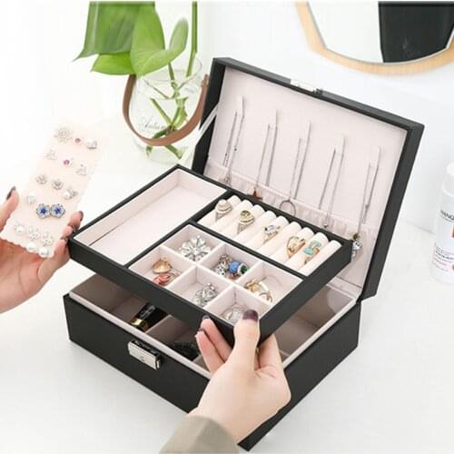 Classic Double-Layer Leather Jewelry Storage Box Necklace Ring Jewelry Case Display Nordic Large Space Box Jewelry Holder Gifts