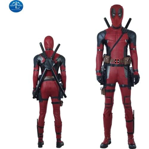 Superhero Deadpool Cosplay Costume Red Halloween Outfit Wade Jumpsuit Adult Mens Bodysuit Custom Made
