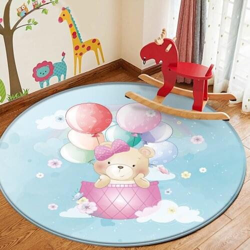 Simple Children Carpet Balloon Blue Cute Bear Pattern Non-Slip Baby Hand Print Round Carpet Baby Play Children Flannel Carpet