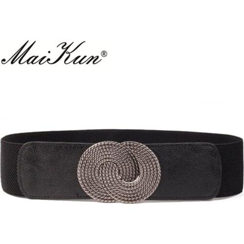 Maikun Elastic Belts for Women Double Interlock Buckle Female Belt Casual Wide Women Belt