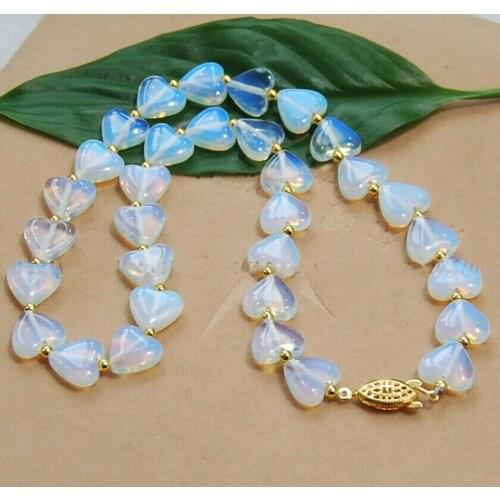 Fashion 12mm Sri Lanka Opal Gemstone Heart Beads Necklace 18