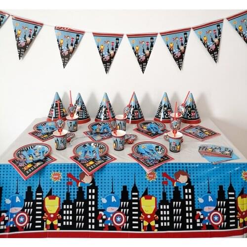 Cartoon Super Hero Theme Kids Birthday Party Decoration Paper Cup Plate Tablecloth Disposable Tableware Baby Shower Supplies