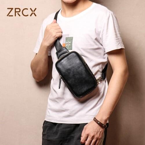 ZRCX Genuine Leather Mens Chest Bag Messenger Bag Shoulder Bag Casual Genuine Leather Waist Bag Trendy Mens Bag Designer Bag