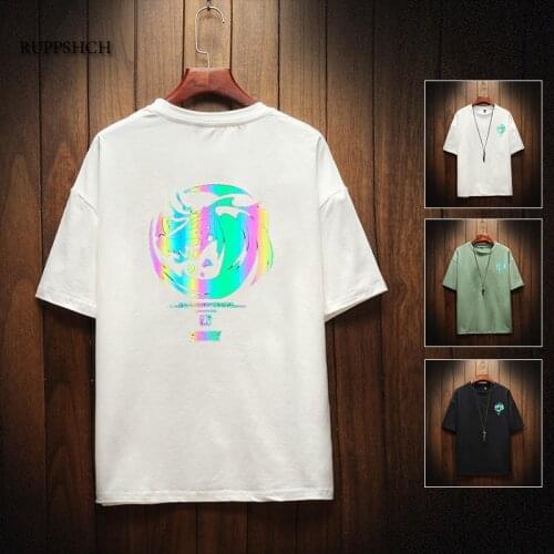 New Men T-Shirt Fluorescent Printing Letters Summer Men and Women Plus Size Short-Sleeved T-Shirt Street Hip-Hop Male Shirt