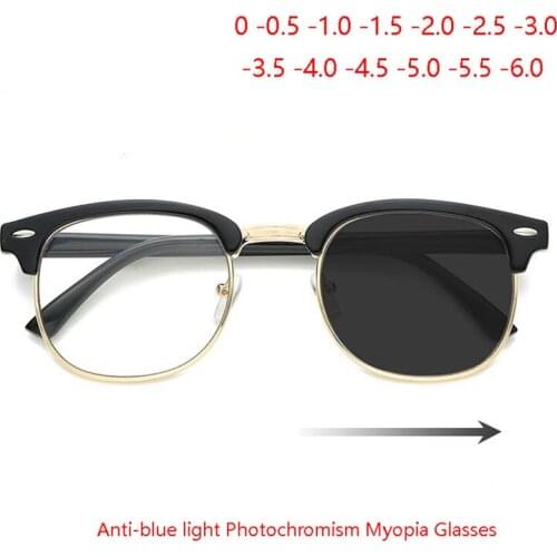 Blue Light Blocking Photochromic Finished Myopia Glasses Photosensitive Chameleon Anti-glare Lens Short-sighted Eyeglasses