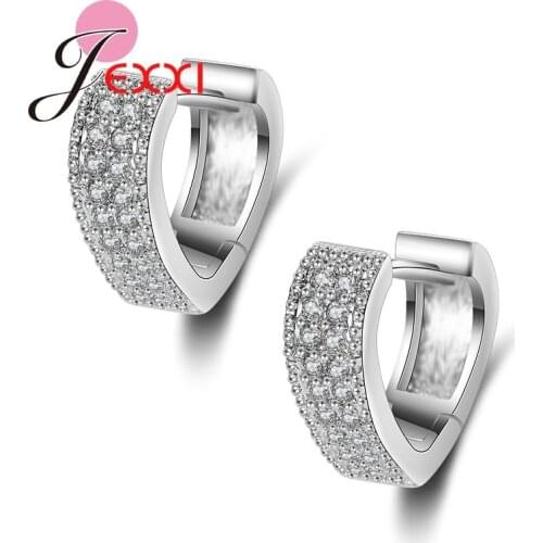 One Pair Small Hoop Design Cuff Earrings Luxury Full Rhinestone Stainless Silver Piercing Ear Clips Women Fine Jewelry