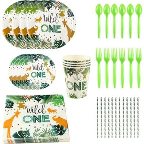 1st One Year Disposable Tableware Boy Wild One Napkin Plates Jungle 1 First Birthday Decor Baby Wild One Year Birthday Favor