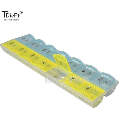 Medicine Storage Organizer Container Case Portable 7 Day 14 Slots Pill Storage Box Weekly Medicine Organizer AM/PM Detach Case