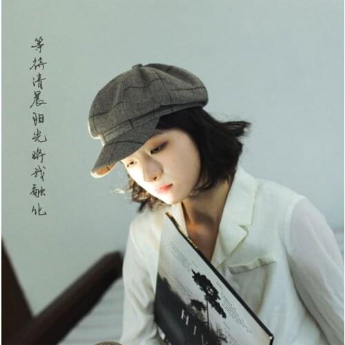 Autumn and Winter Woolen Retro Plaid Octagonal Hat. British Duck Tongue Beret Beret Hat Women Sailor Hat Hats