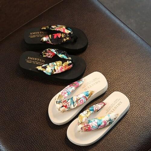 Floral Beach Sandals Wedge Platform Thongs Slippers Flip Flops suummer shose for women girls
