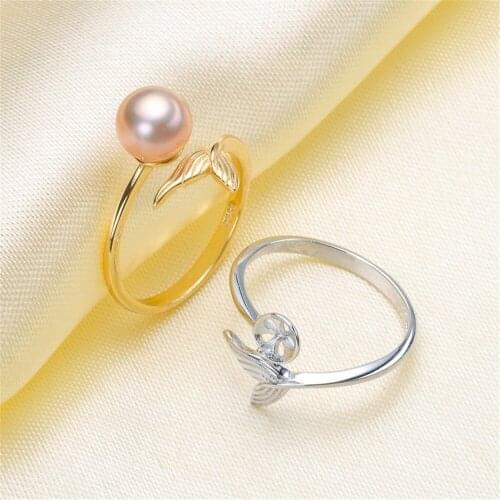 Lovely Sweet Beauty Fishtail Pearl Ring 925 Silver Adjustable Empty Holder Without Pearls Best Mothers Day Gift