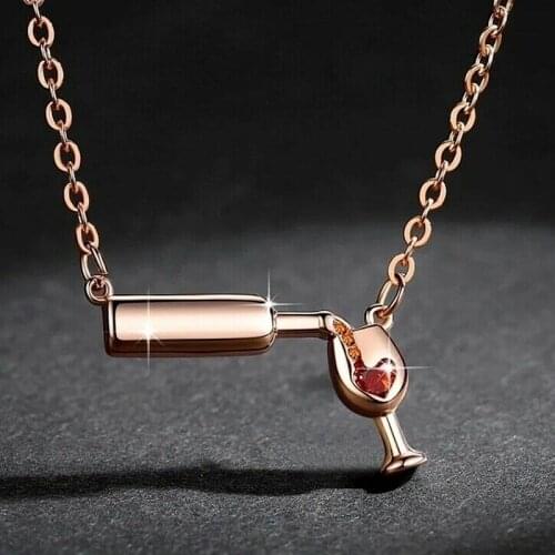 Simple Punk Heart Red Wine Bottle Cup Clavicle Chain Necklace Women Jewelry 2021
