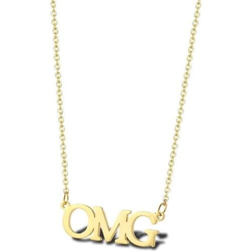 RIR Trendy Script Word OMG Oh My God Abbreviation Charm Pendant Jump Necklace Gold OMG Word Necklace Mothers Day Gift