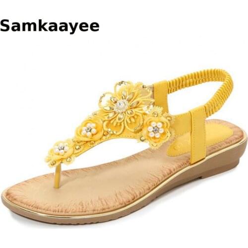 Size 36-42 Women Sandals Summer Female Flip-Flops Flower Sandalias Mules Clogs Flat Shoes Elastic Band Soft Bottom Chaussures 51