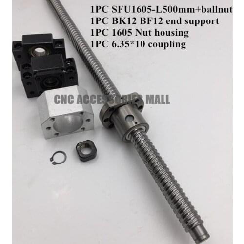 Ballscrew 1605-L500mm + SFU1605 Ballnut + BK12 BF12 End Support + 1605 Ballnut Housing + 6.35*10 Coupling