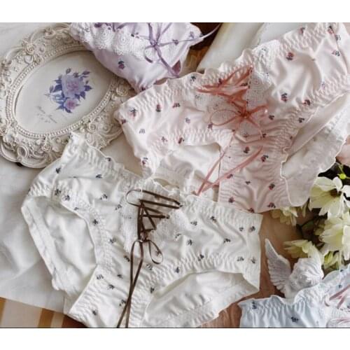 2021 New 2nd Shipping Free 100% Real Photo M L Lovely Cute Lolita Kawaii Floral Printing Binding Ruffles Panties Underwear Brief