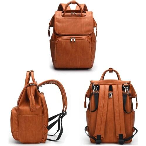 PU leather mummy bag Large capacity - backpack with multiple independent storage bags Accommodates most baby essentials