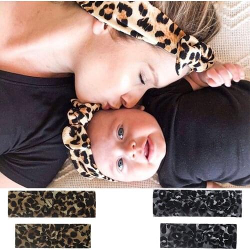 Yundfly 2pcs/set Fashion Mom and Me Leopard Pattern Headband Set Soft Elastci Parent-child Headwrap Set Knotted Hairband Set