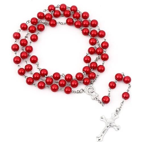 Jewelry 2021 Trend Jesus Cross Rosary Necklace Vintage Cross Pendant Catholic Necklace Gifts Wholesale Crystal Glass Material