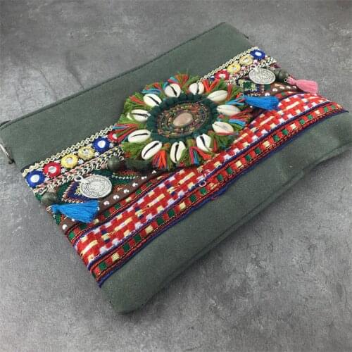 Women handbag bohemian style boho Metal Beauty Lady shoulder bag ladys vintage ethnic embroidery hippie chain cross body bag