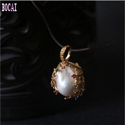 New 925 Sterling Silver Jewelry Natural Baroque Shaped Pearl Tourmaline Zircon Handmade Pendant Womens Fashion Pearl Pendant
