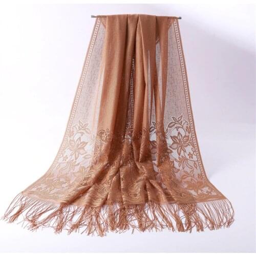 2019 women plain cotton lace scarf Head hijab wrap solid thin cover-up shawls tassel foulard femme headband muslim hijabs store