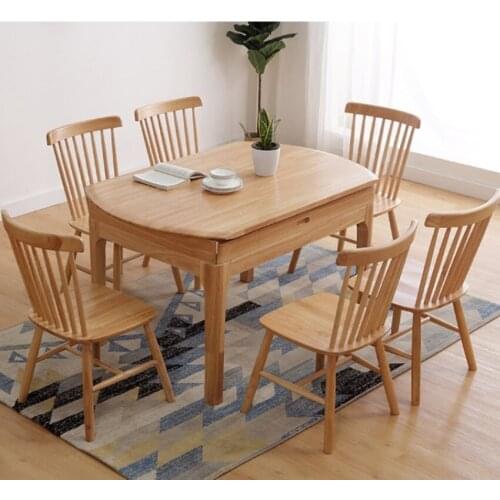 1.35m Nordic Real Solid Wood Rectangular Round Burlywood Walnut Dining Table With 6 Japanese Style Chairs