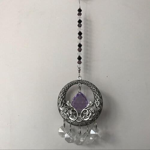 1PCS Purple 20mm Crystal Ball Hanging Tibetan Owl Pendant Rainbow Suncatcher Car Rear View Mirror Charm