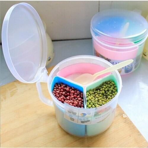 1PC New Creative Plastic Seal Condiment Tank Barbecue Seasoning Bottle Three Grid Starch Box Salt Tank Set Spice Bottle OK 0055