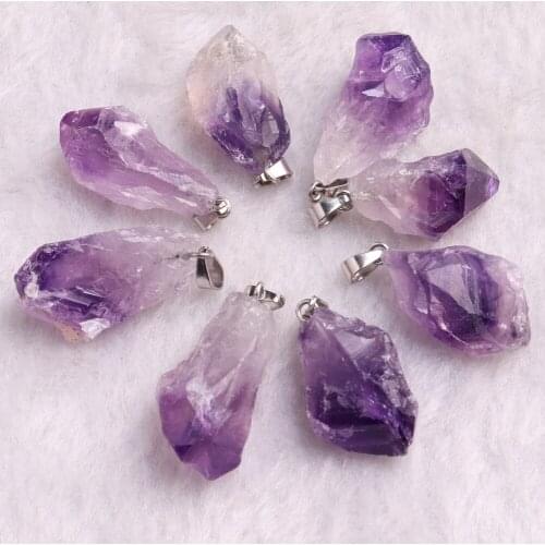 12PCS Natural Rough Amethysts Quartz Crystal Necklace Pendants High Quality Healing Energy Jewelry Pendulum For A Bulk Wholesale