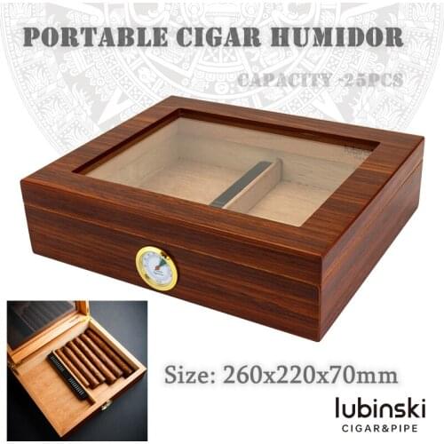 260x220x70mm Cedar Wood Cigar Humidor Transparent Window Professional Capacity50 Cigarette Case Portable Moisturizing Cigar Case