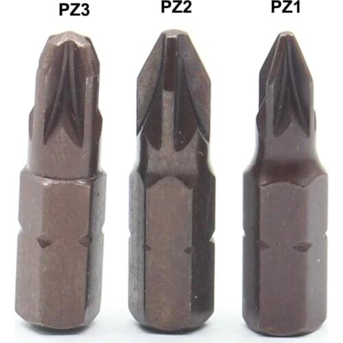 3Pcs 1/4 Inch Hex Shank Pozidriv Screwdriver Bit S2 Steel Electric Screwdriver Head 25MM Long PZ1 PZ2 PZ3