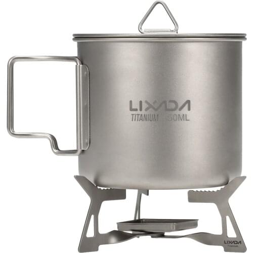 Lixada 4pcs Camping Titanium Cookware Portable Set tove Spork Spoon Windshield for Outdoor Hiking Burning with Cup Folding