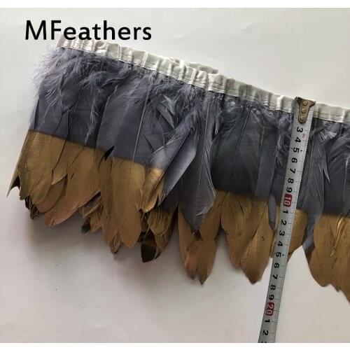 4Y Grey Goose Feather Trims 15-20CM 6-8" Natural Geese Plume Duck Feathers Ribbon Fringe Wedding Decoration Strips Carnival Lace