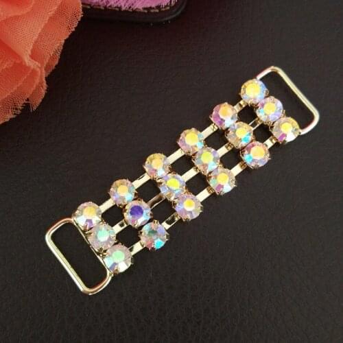 50pcs/lot 5.5CM AB Color Crystal Rhinestone Buckles Bikini Connectors Gold Plated Metal Buckles For Women Under Wear Decorations