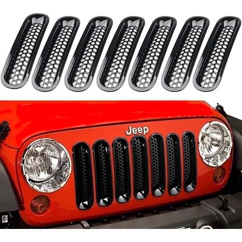 7 Pieces Durable Black/Silver Front Grilles for 2007-2016 Jeep Wrangler JK Accessories Car Grill Styling Automobiles Decoration