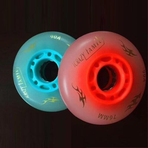 8pieces 100% Original Crazy Lighting Luminous Wheels 90A 76mm LED Flash Inline Skate Wheels Sliding Rollers Slalom Patines Tires