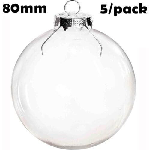 Promotion - 5/Pack, DIY Paintable Christmas Decoration Ornament, 80mm Transparent Glass Sphere Ball