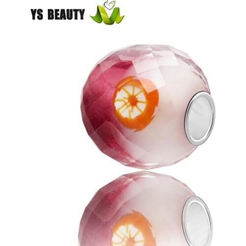 Orange slice decal cut bead handmade glass large hole bead cut silver core glass bead is suitable for pure silver bracelet girl