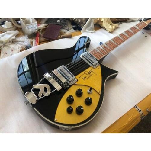 Free shipping New Kort 12 String Electric Guitar Black Finish w R Tailpiece Gold Pick-guard, Ric 660 Electric Guitar